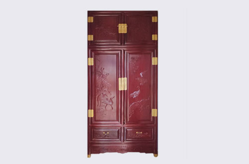 青田高端中式家居装修深红色纯实木衣柜